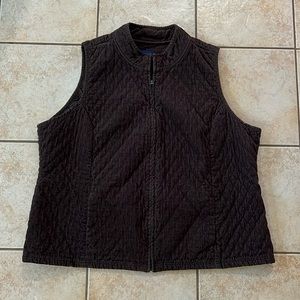 Basic Editions Chocolate Espresso Brown Full Zip Corduroy Quilted Vest, Sx 2X/3X
